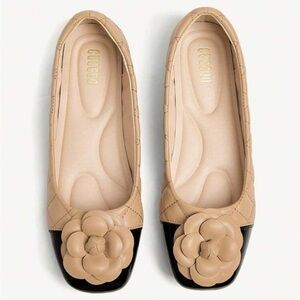 Beige and Black Women's Flats